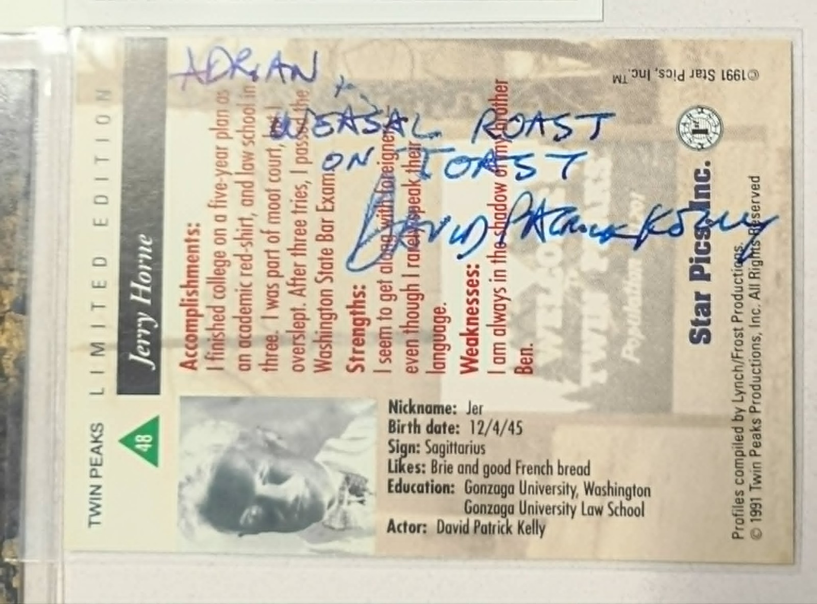 David Patrick Kelly – Signed Autograph Star Pics Twin Peaks card and index card