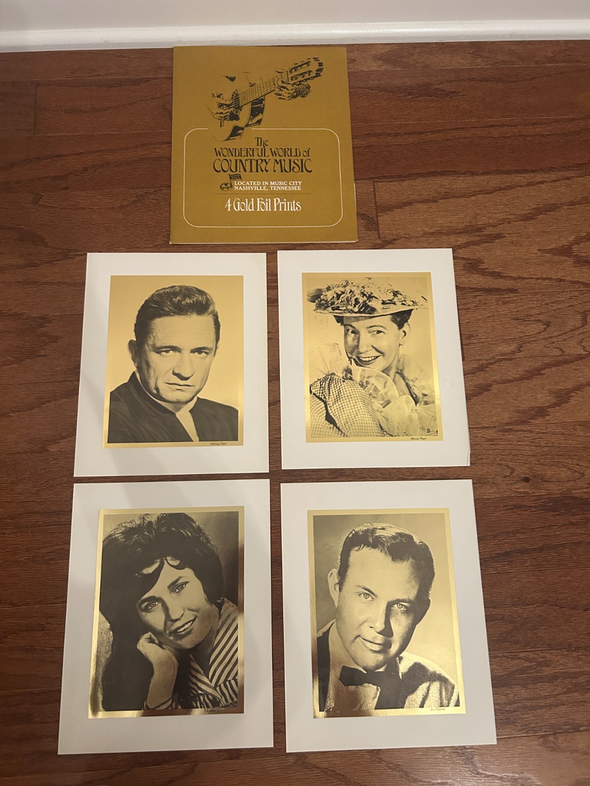 (4) Vintage “COUNTRY MUSIC” {GOLD FOIL PRINTS} Set, CASH! LYNN! PEARL! REEVES!