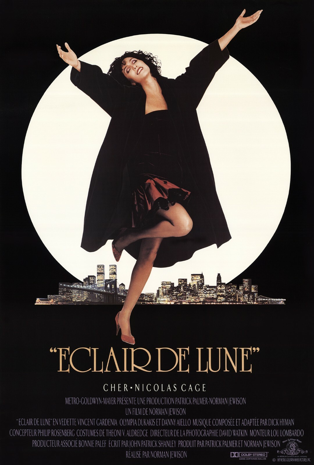 MOONSTRUCK (1987) ORIGINAL MOVIE POSTER – ROLLED – CREDITS & TITLE IN FRENCH