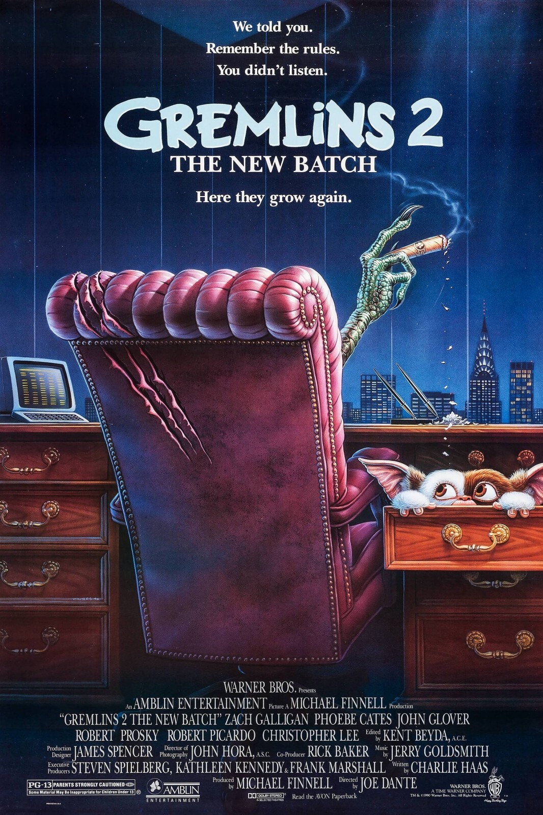 1990 Gremlins 2 The New Batch Movie Poster 11X17 Gizmo Billy Kate Stripe 🍿