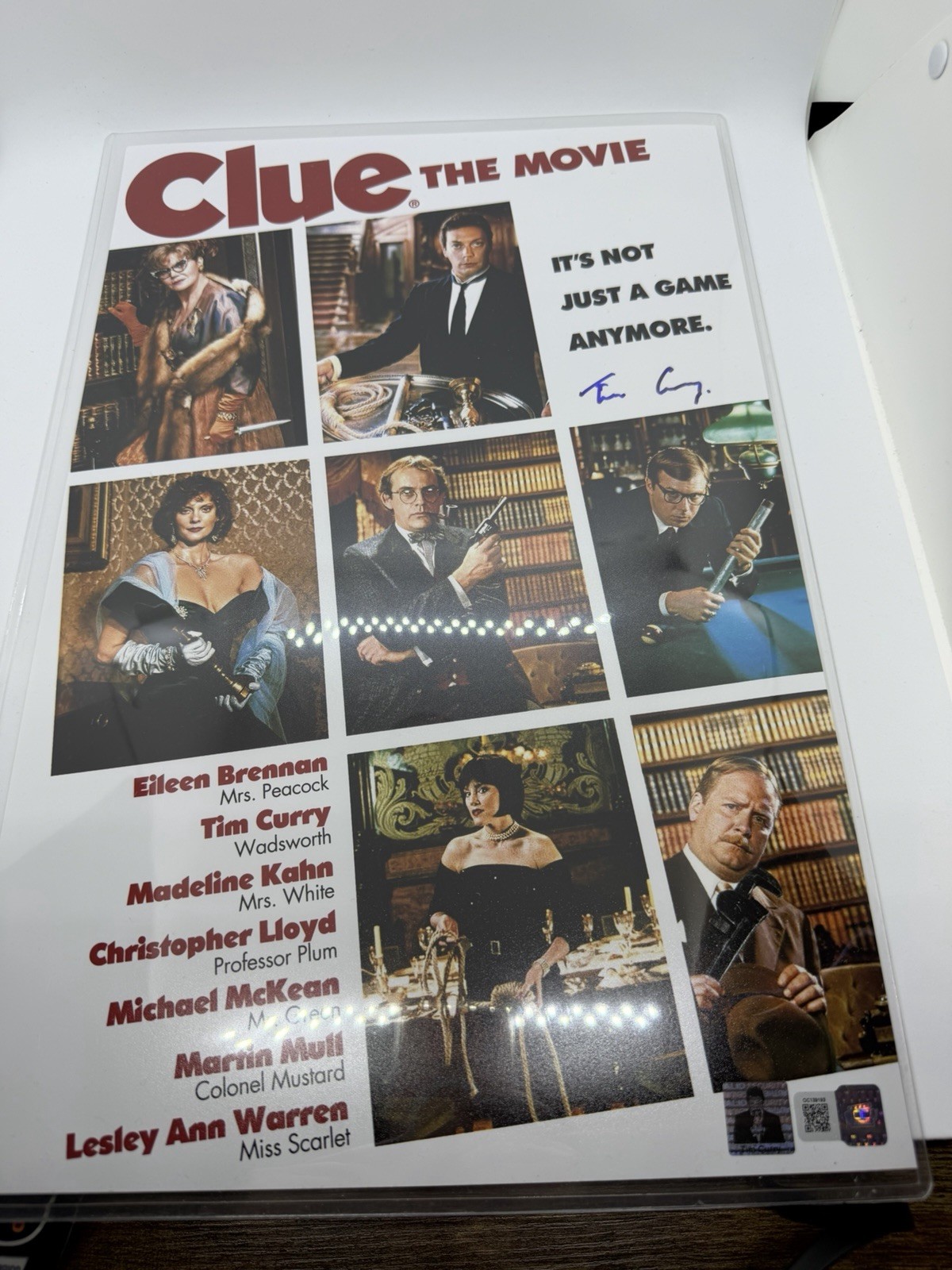 Tim Curry Signed 11×17 Photo Clue Movie Poster Oc And Curry COA