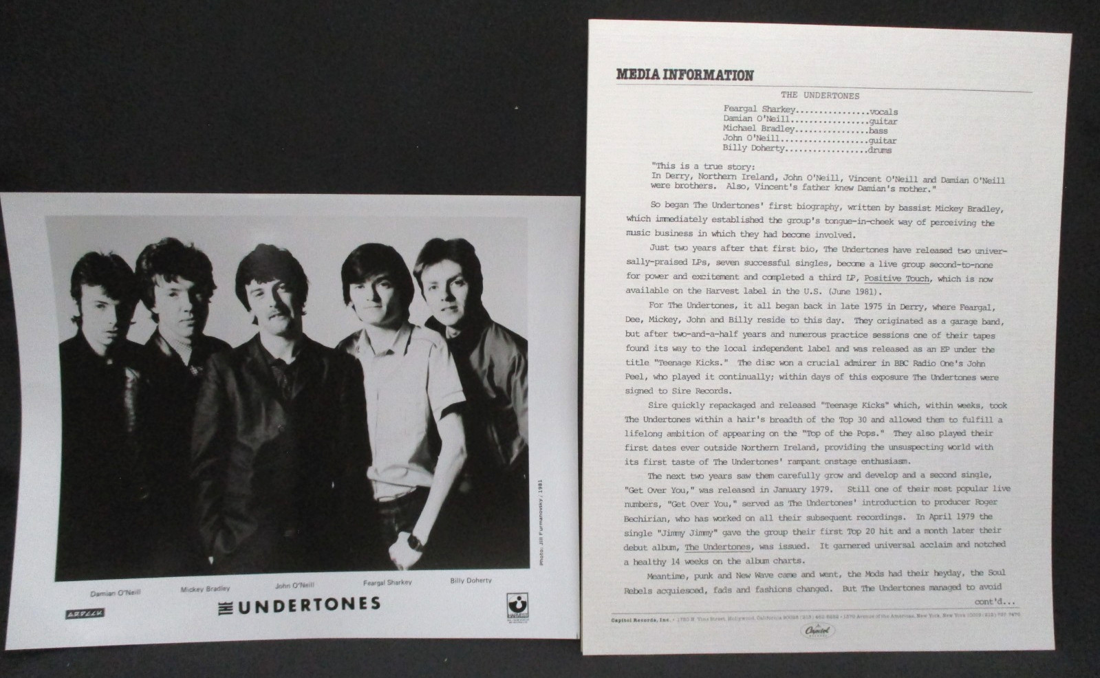 The Undertones POSITIVE TOUCH, 8×10 Press Photo & PR Kit, Harvest PROMO (1981)
