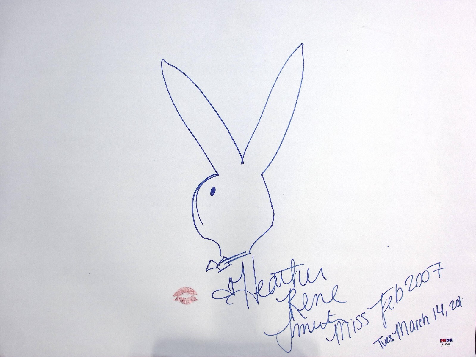 Heather Rene Smith Signed w/ Lip Print 18×24 Hand Drawn Playboy Sketch PSA/DNA