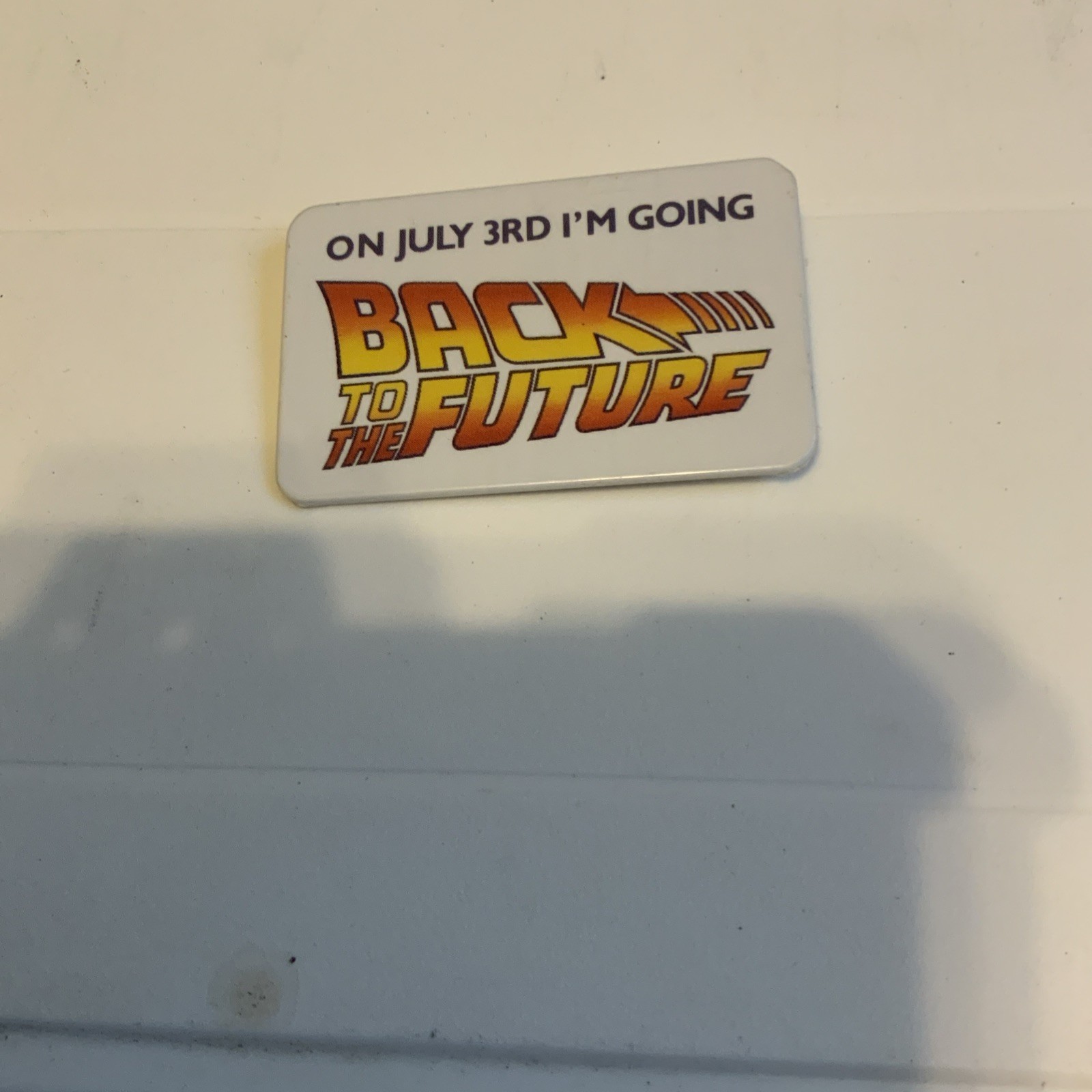 VINTAGE 1985 BACK TO THE FUTURE MOVIE PROMO BUTTON JULY 3 MICHAEL J FOX FILM PIN