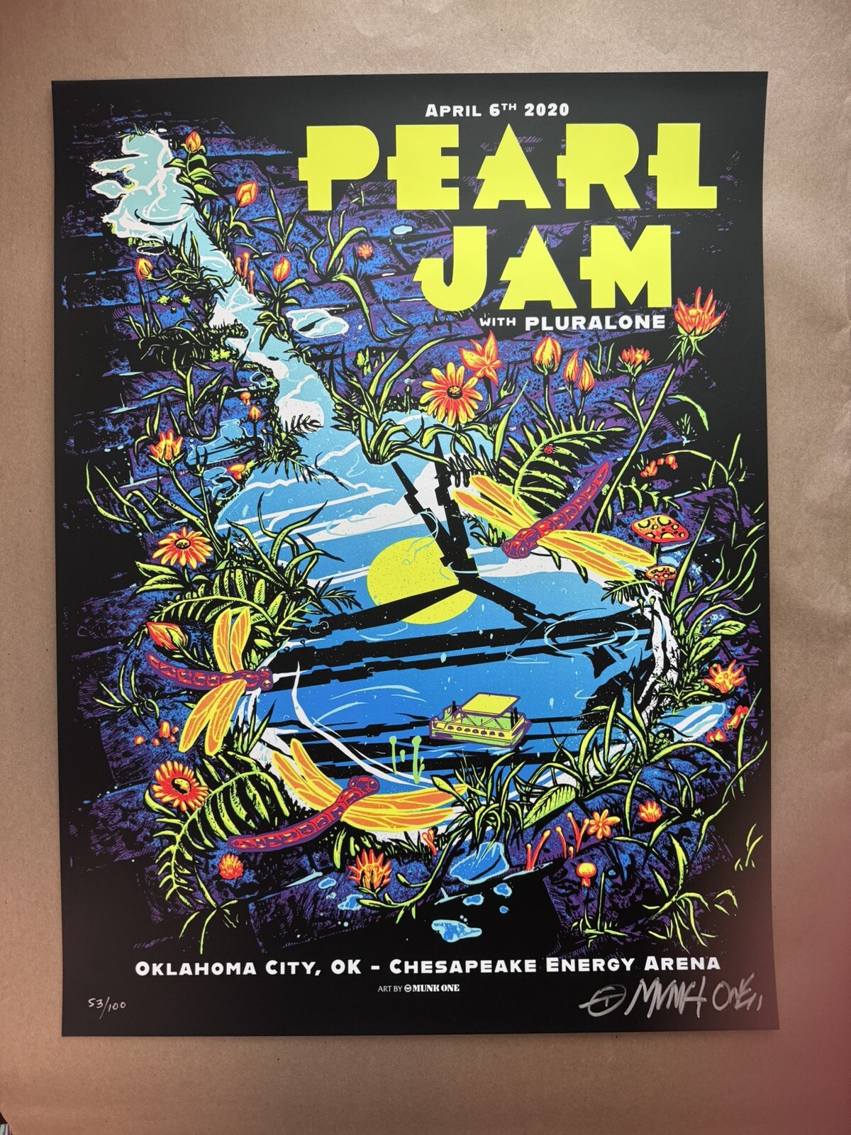 PEARL JAM – OKLAHOMA CITY CONCERT POSTER April 6, 2020  S/N A/P Munk One