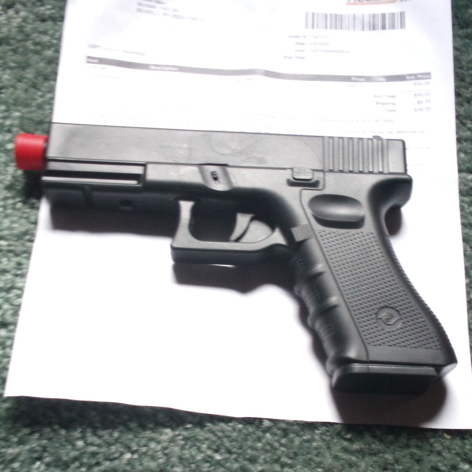 Solid Hard Poly Police Glock Pistol Prop Reproduction Black with Orange Tip