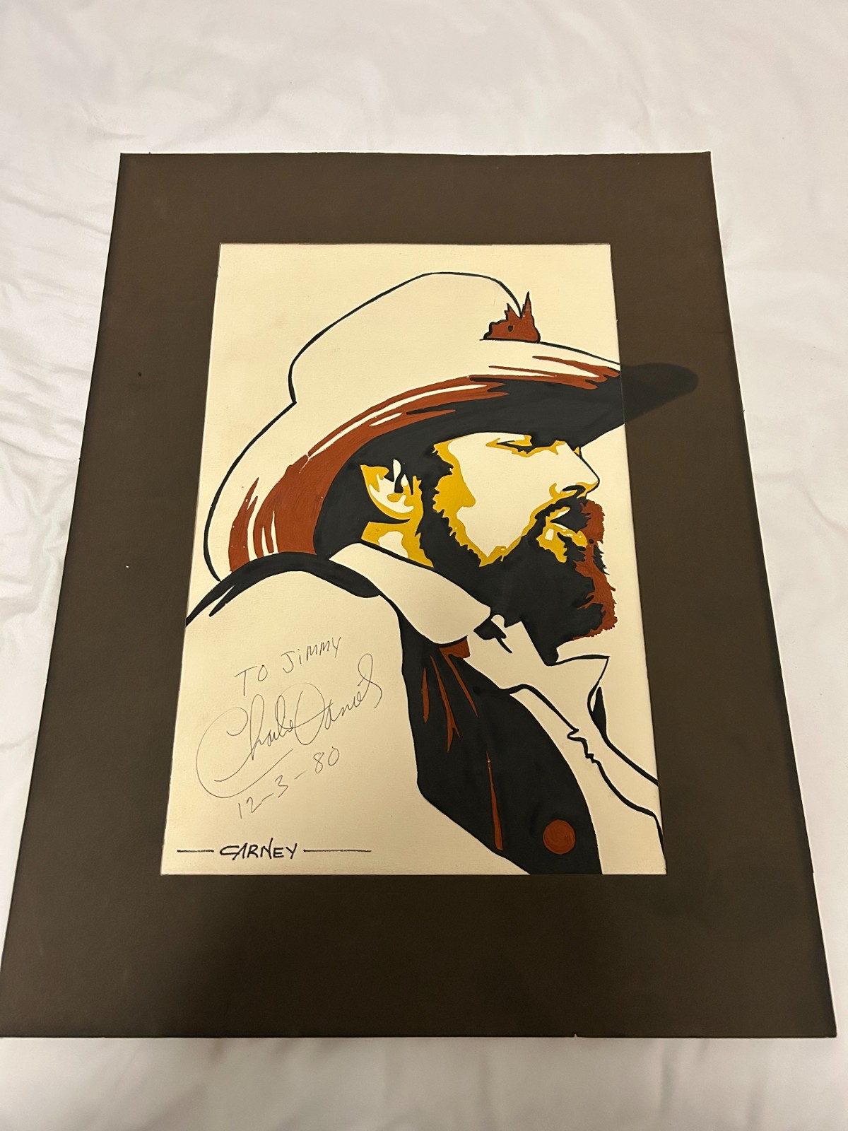 1980 Original Signed Carney Artwork Charlie Daniels Autographed 15 X 19