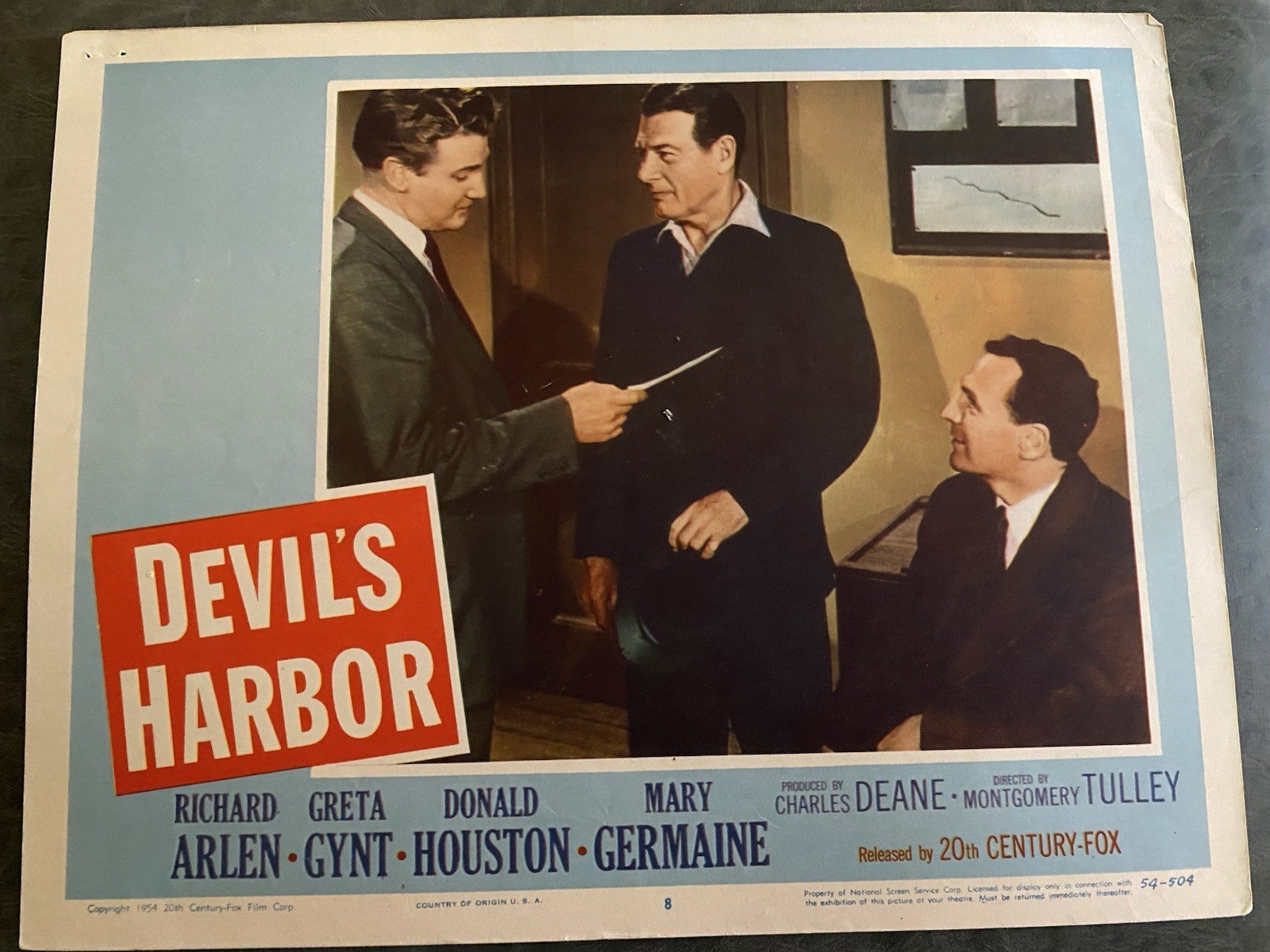 DEVIL’S HARBOR 1954 Original Vintage Lobby Card with Richard Arlen & Greta Gynt