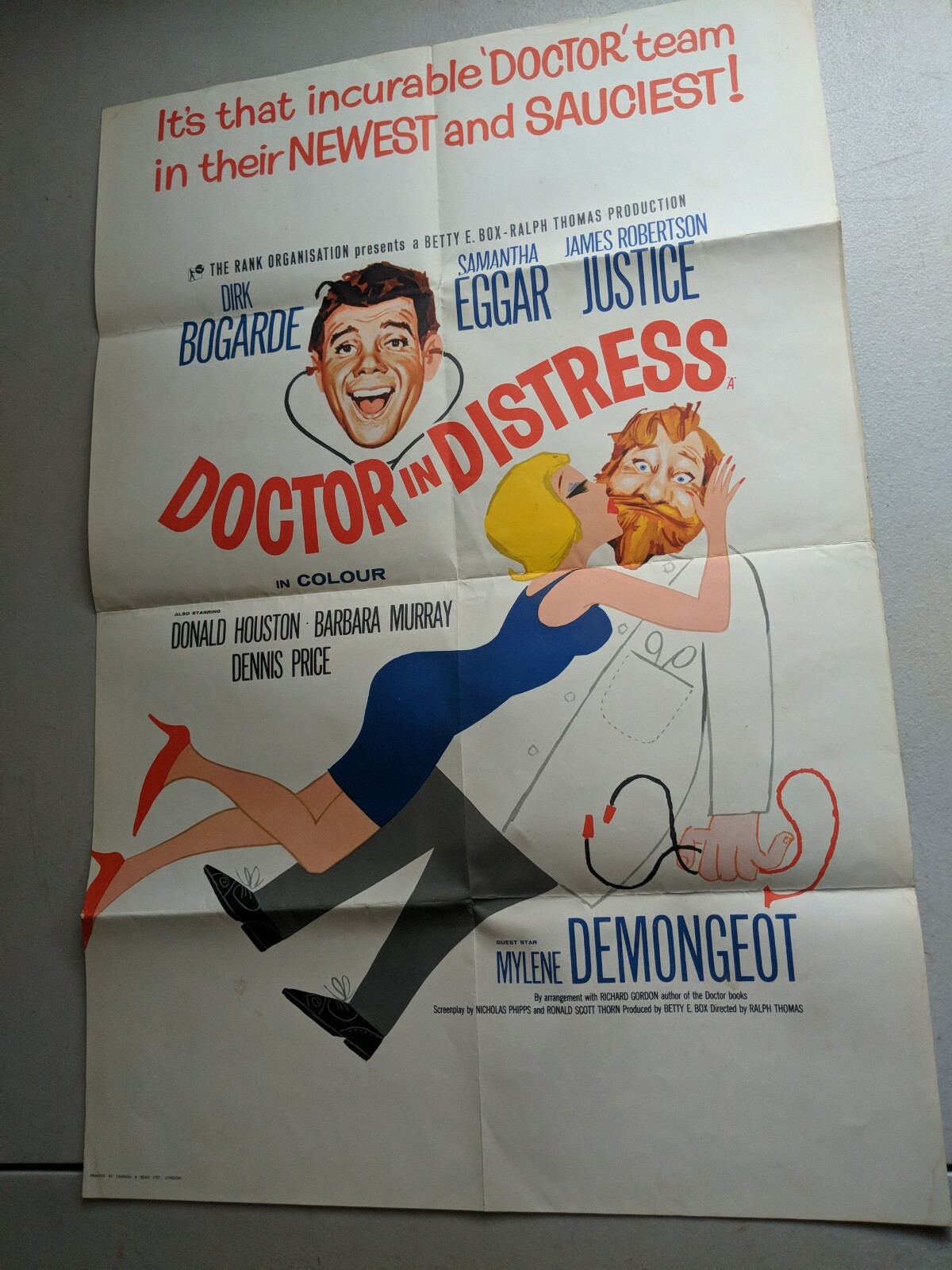 DOCTOR IN DISTRESS *RARE* 1964 Original Folded Movie Poster DIRK BOGARDE ~ #372