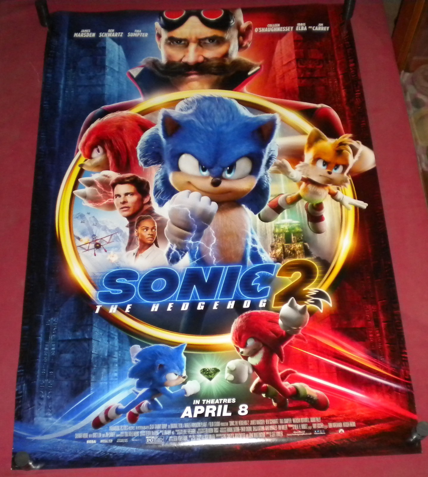 Sonic The Hedgehog 2 Movie Poster 27×40 D/S Ben Schwartz Jim Carrey Idris Elba