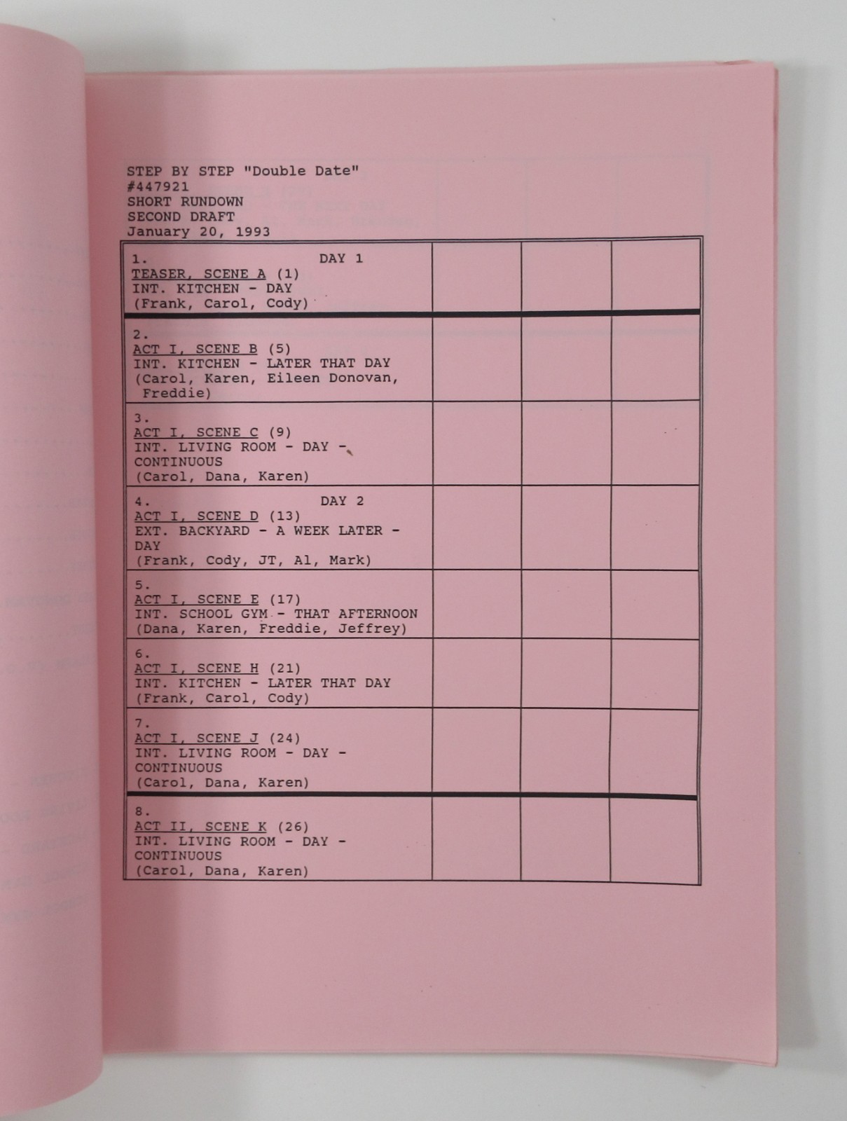Step By Step TV Show Script Patrick Duffy Double Date S4.E15 Second Draft 1993