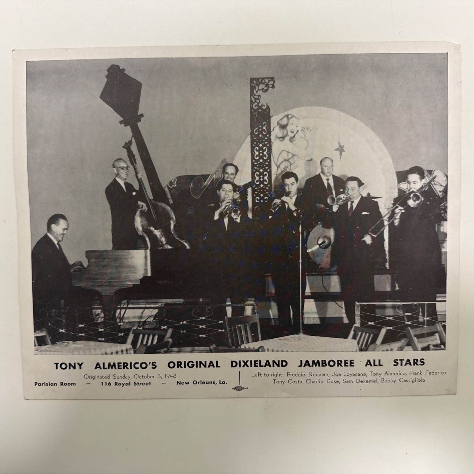 Vintage 1948 Tony Almerico Signed Photo New Orleans Dixieland Jazz Autograph