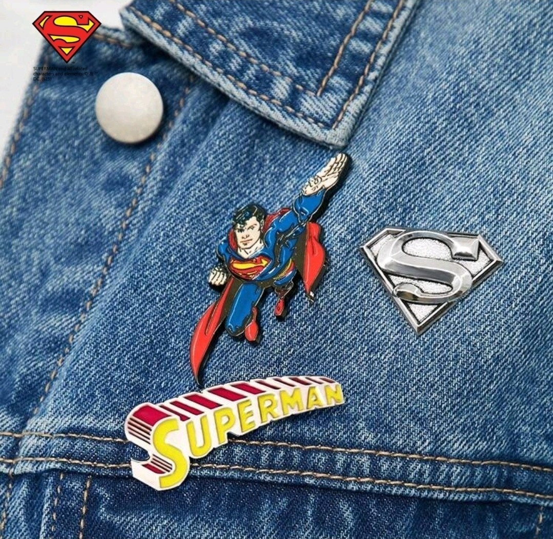 Superman 3 Piece Enamel Pin Set Logo Flying Shield Licensed NEW