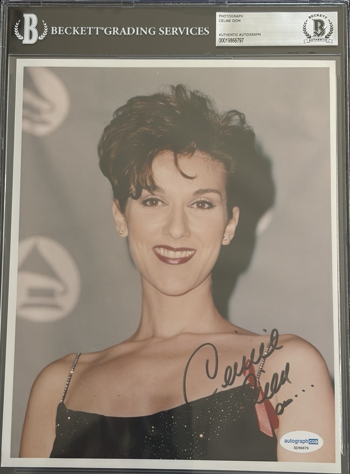 Celine Dion Signed 8×10 Photograph BAS Beckett Encapsulated Autograph COA