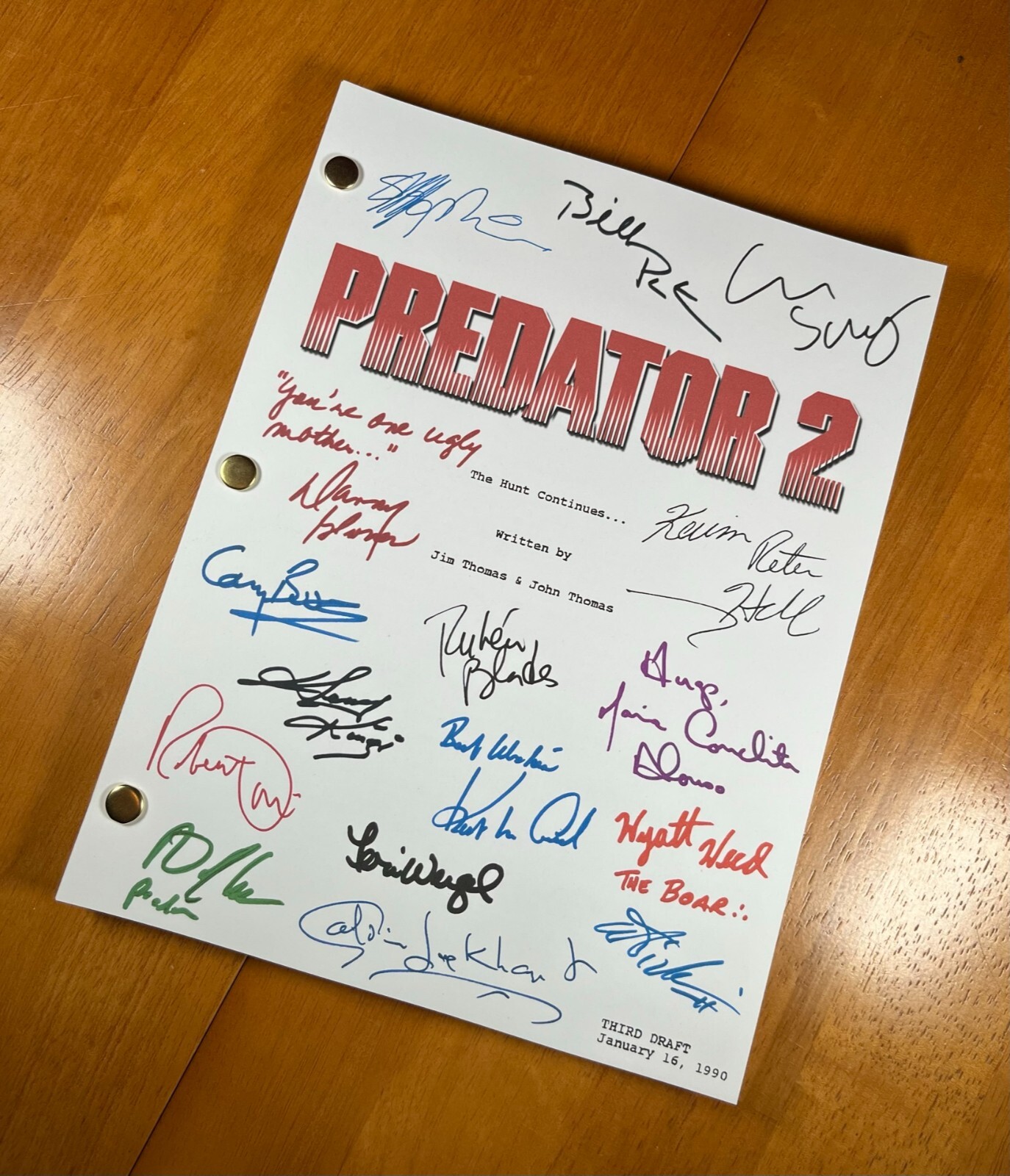 Predator 2 Script Signed- Autograph Reprints – Full Script – 108 Pages