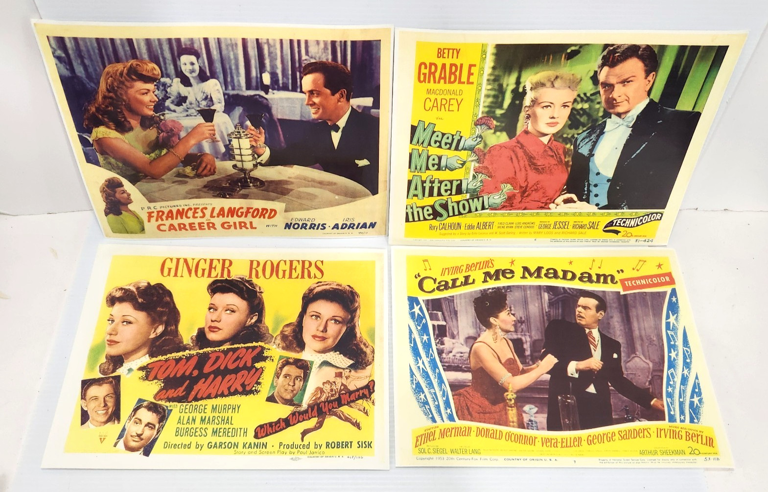 Lot of 4 1940’s 50’s Romantic Comedies Lobby Cards Madam Reproductions 11×14