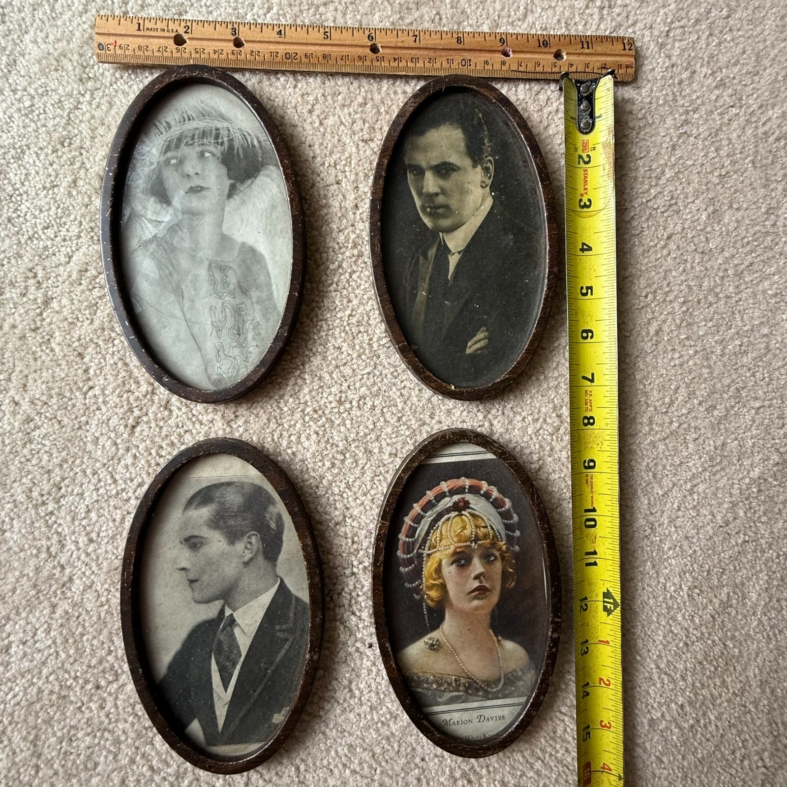 Antique 1920s Marion Davies & other Silent Film Star Prints Set of 4 Tin Frames