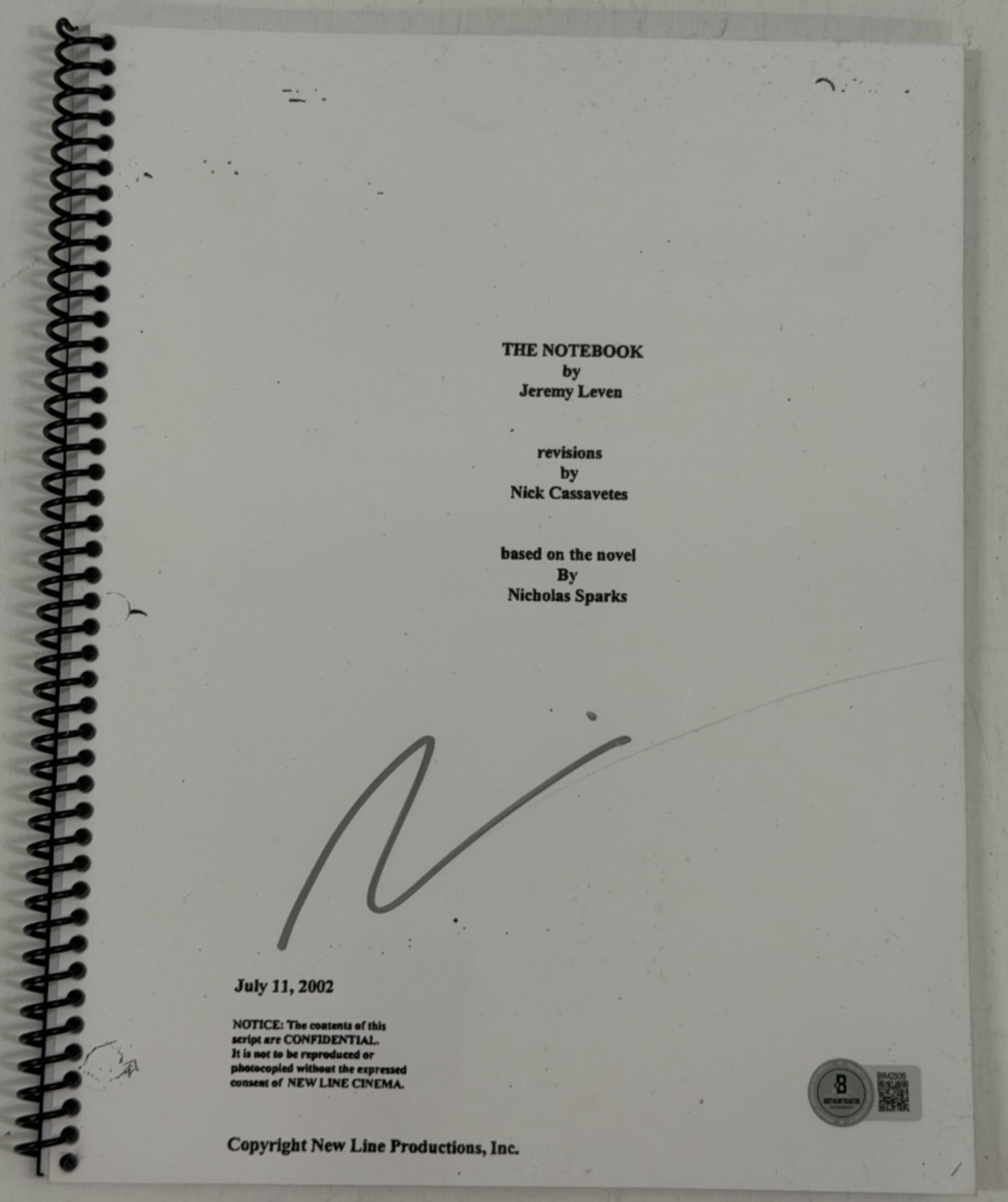 Ryan Gosling Signed The Notebook Full Script Authentic Autograph Beckett