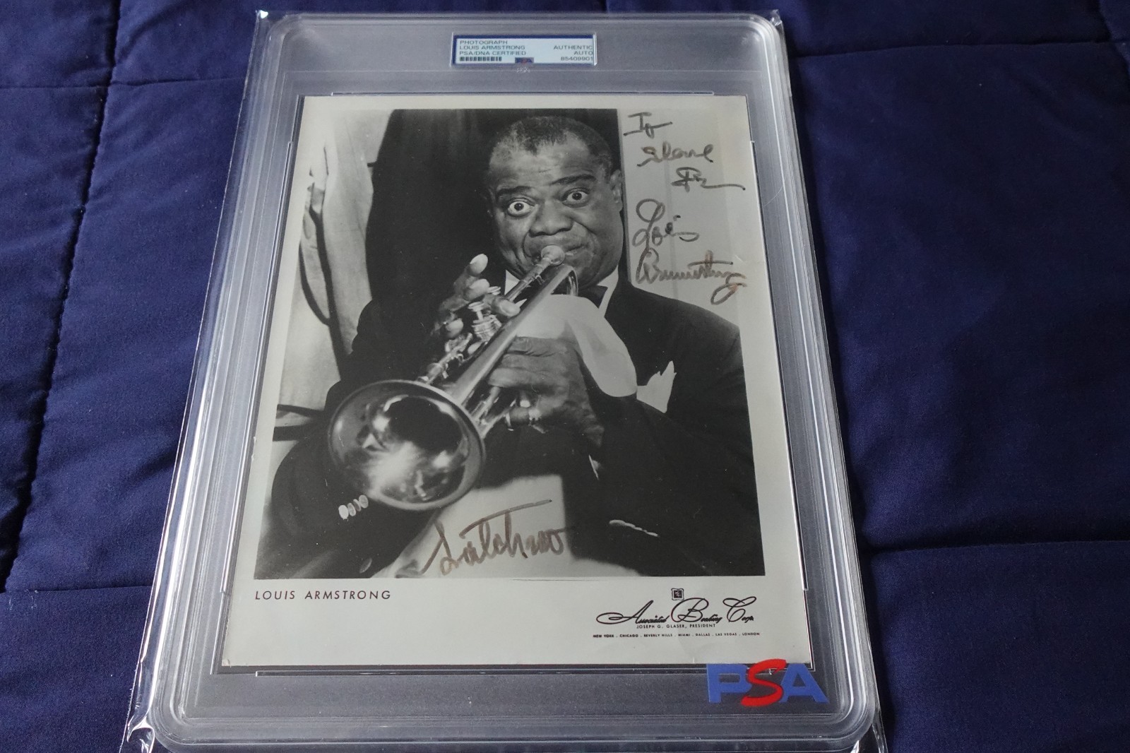 Louis Armstrong Autographed 8×10 Photo Jazz Musician Trumpeter PSA SLABBED