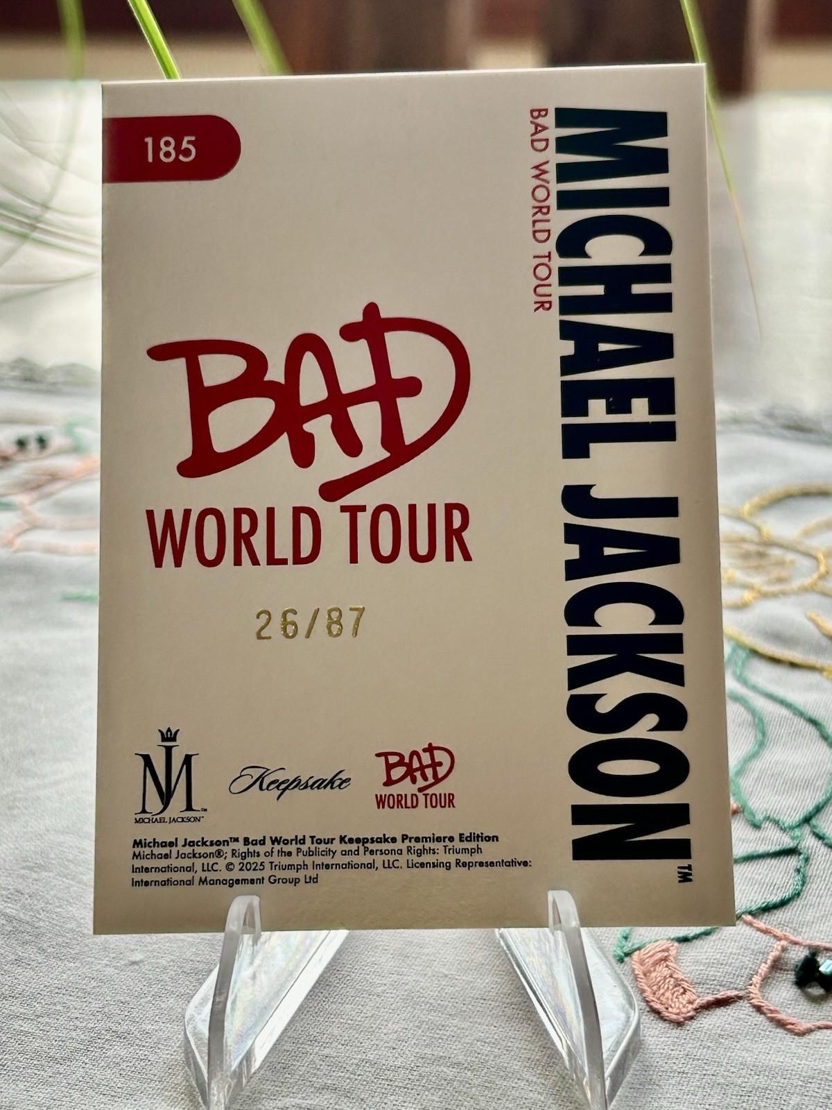 🔥Michael Jackson Bad World Tour Keepsake Premiere Edition Card-numbered 26/87