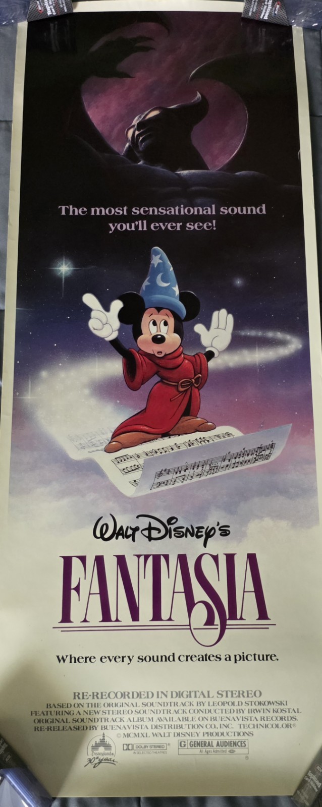 RARE ORIGINAL 1985 Walt Disney’s Fantasia 36×14 Long Movie Poster DL 30 Years