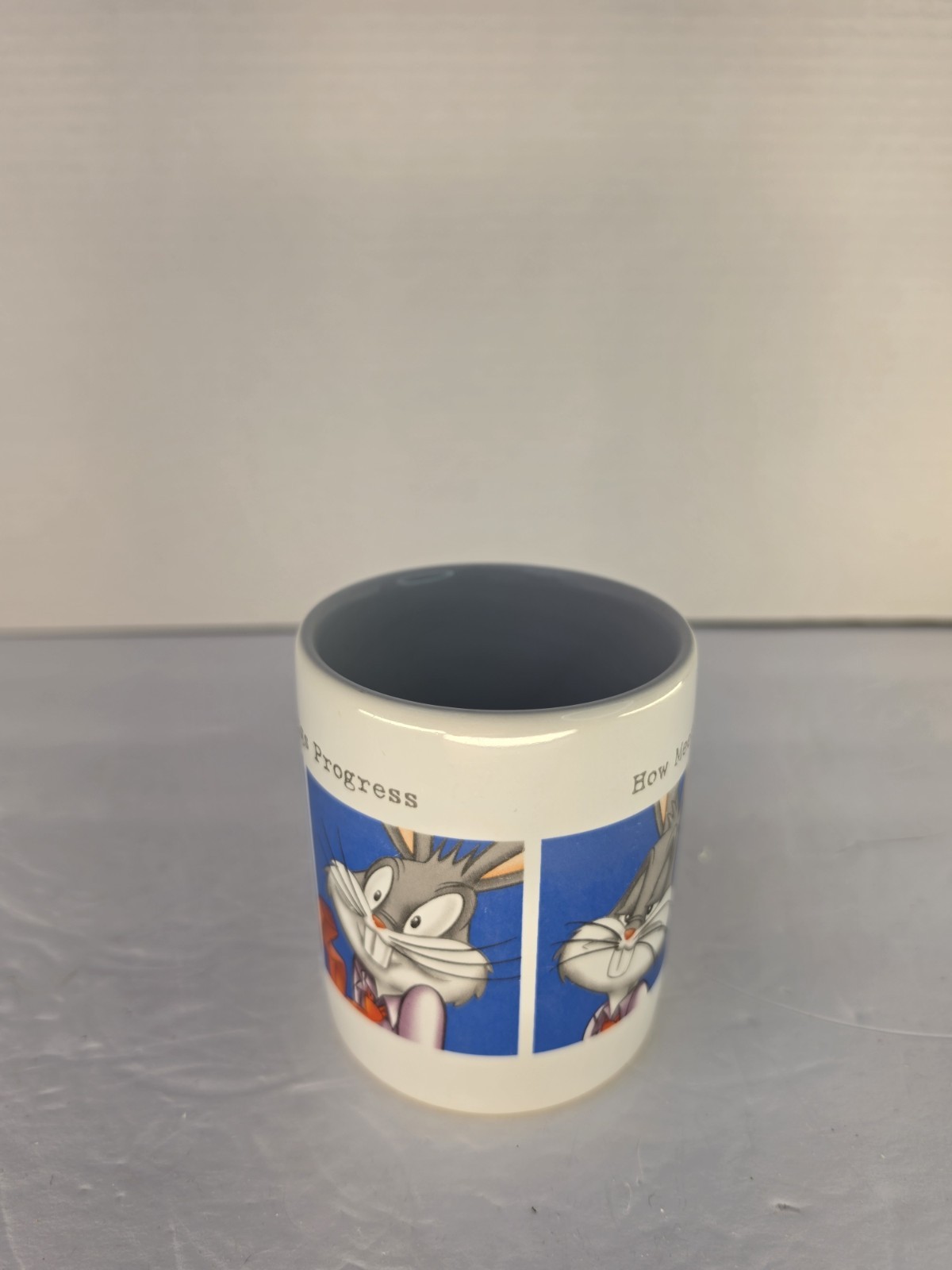 Vintage 1999 Warner Bros Studio Store Bugs Bunny How Meetings Progress Mug