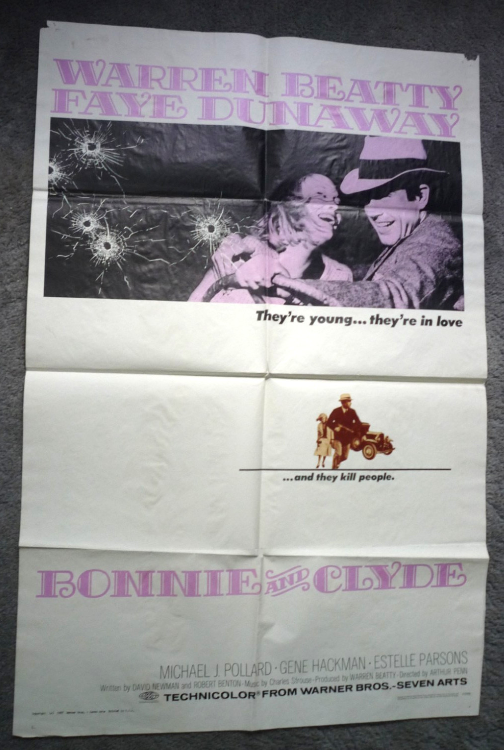 1967 BONNIE AND CLYDE Original 1 Sheet Poster 27×41 Warren Beatty Faye Dunaway