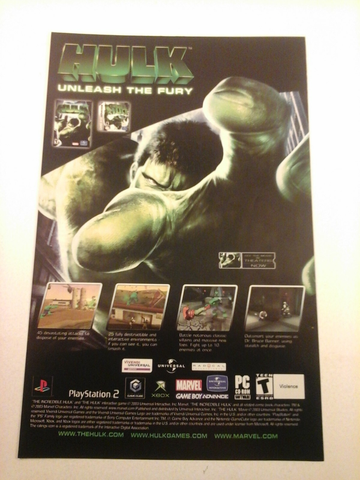 2003 Video Game Print Ad – THE INCREDIBLE HULK – PS PS2 GBA XBOX GC – MARVEL
