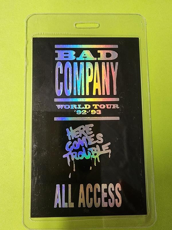 Vintage Bad Company Here Comes Trouble Tour Laminated Backstage Pass All Access