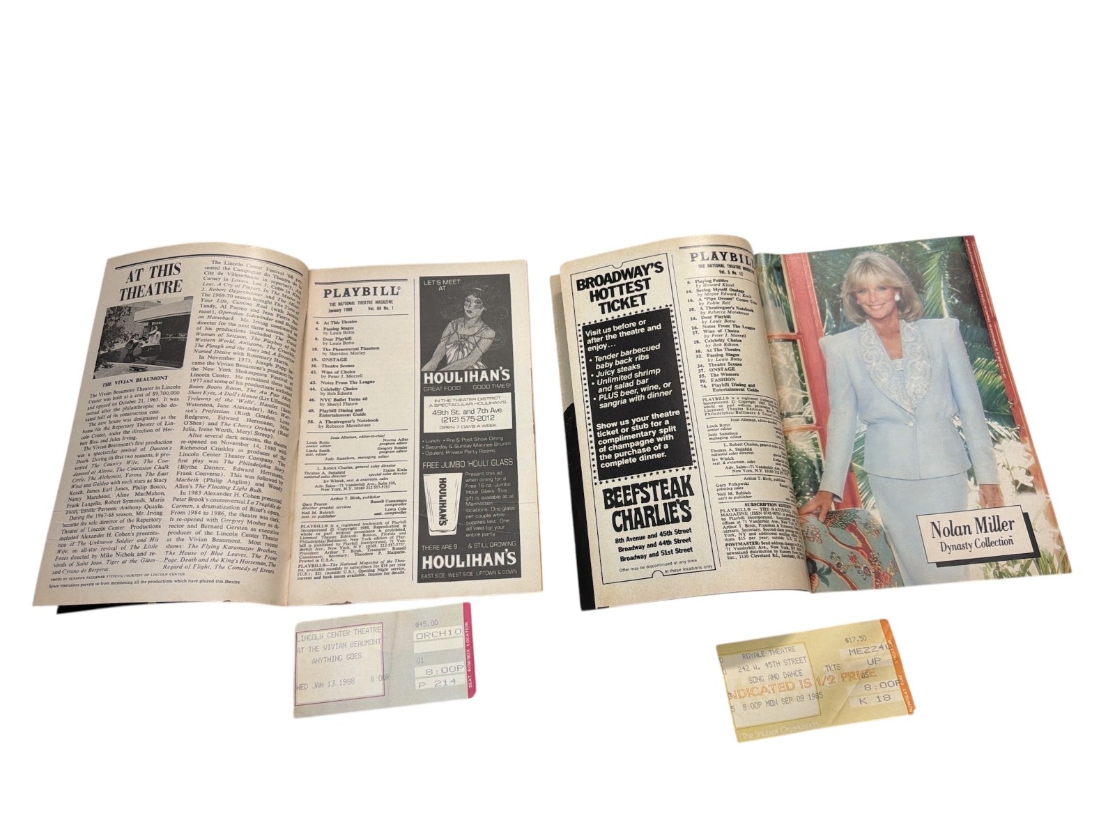 Anything Goes Jan 13 1988 Song & Dance Sept 9 1985 Playbill Ticket Lot