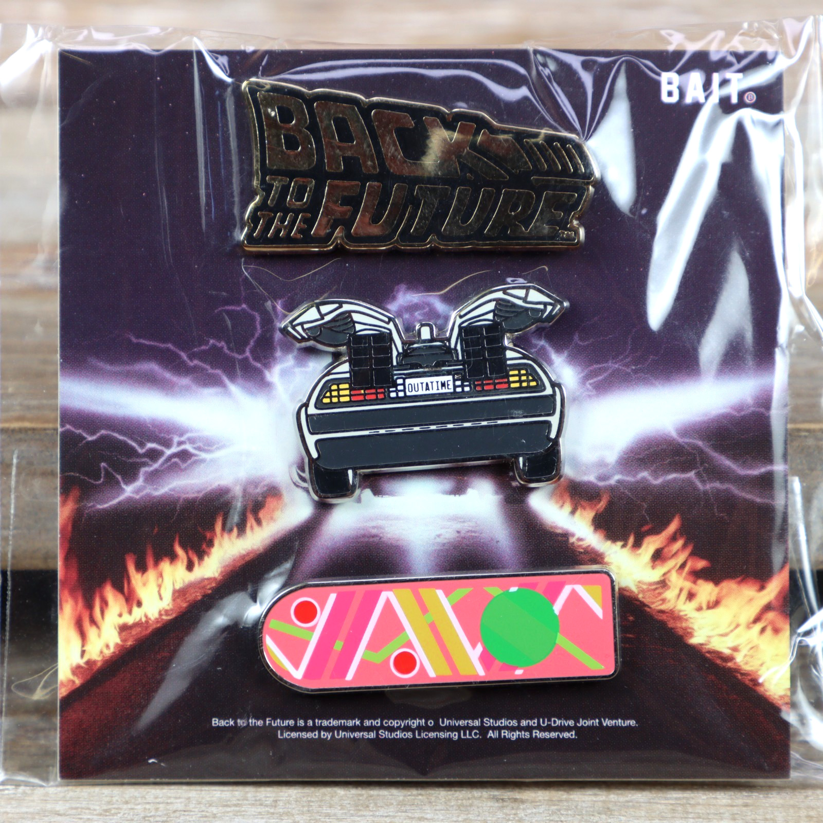 Back To The Future Pin Set Movie Logo DMC DeLorean Hoverboard Bait x BTTF Sealed