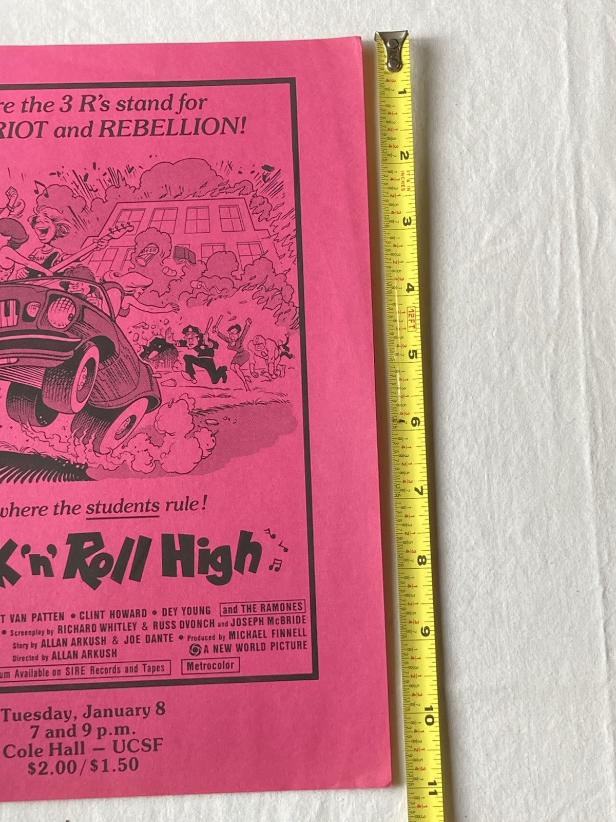 Vtg 1980’s The RAMONES Rock n’ Roll High School MOVIE Screening FLYER @ UCSF SF