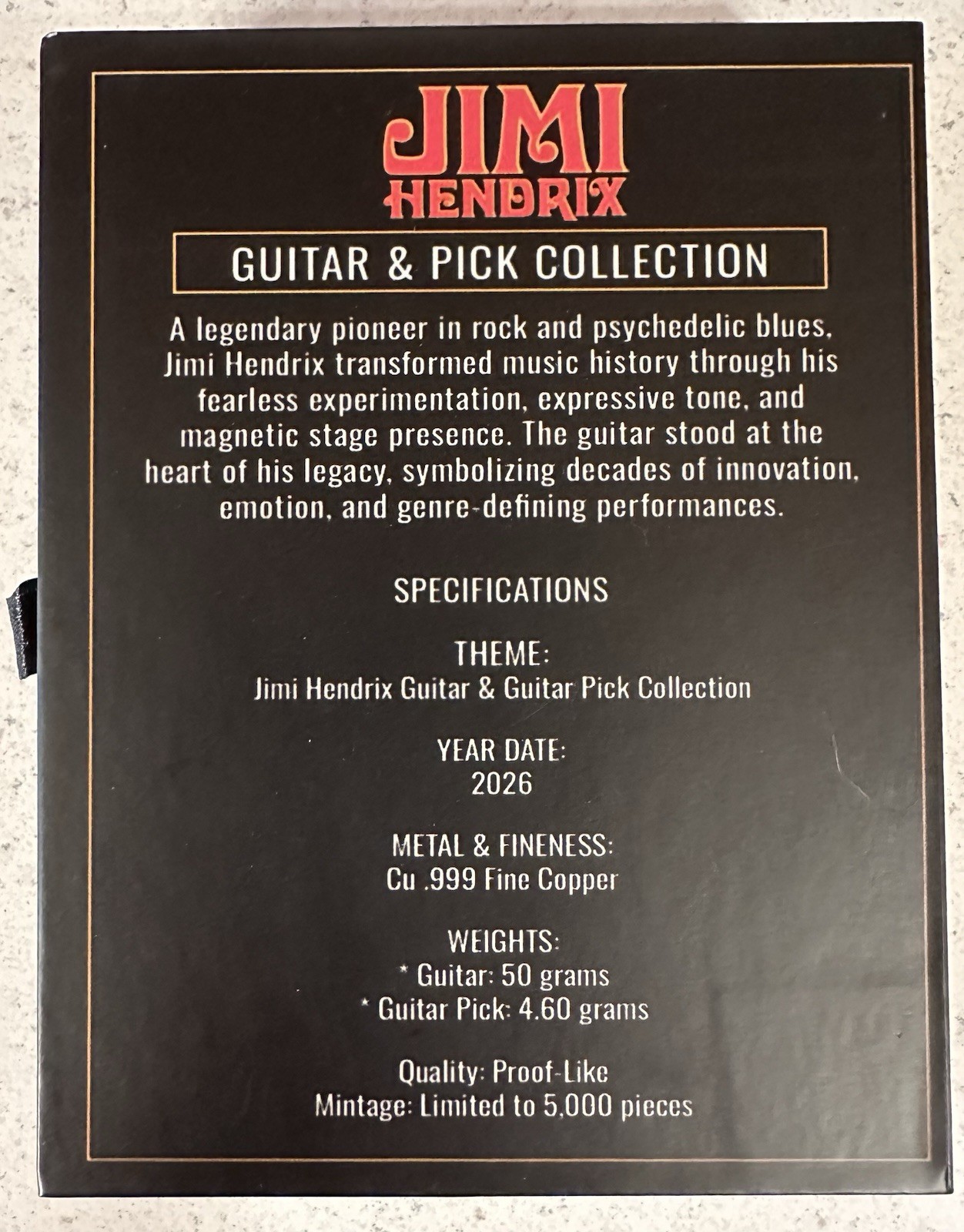 Jimi Hendrix Guitar & Pick Collectable Set #1579 /5000 – .999 Copper 54.6 Grams