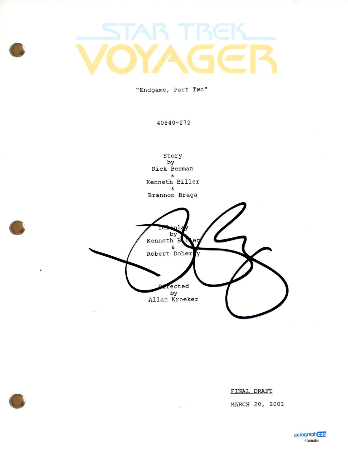 Jeri Ryan “Star Trek Voyager” Signed Autograph Episode Script Seven of Nine ACOA