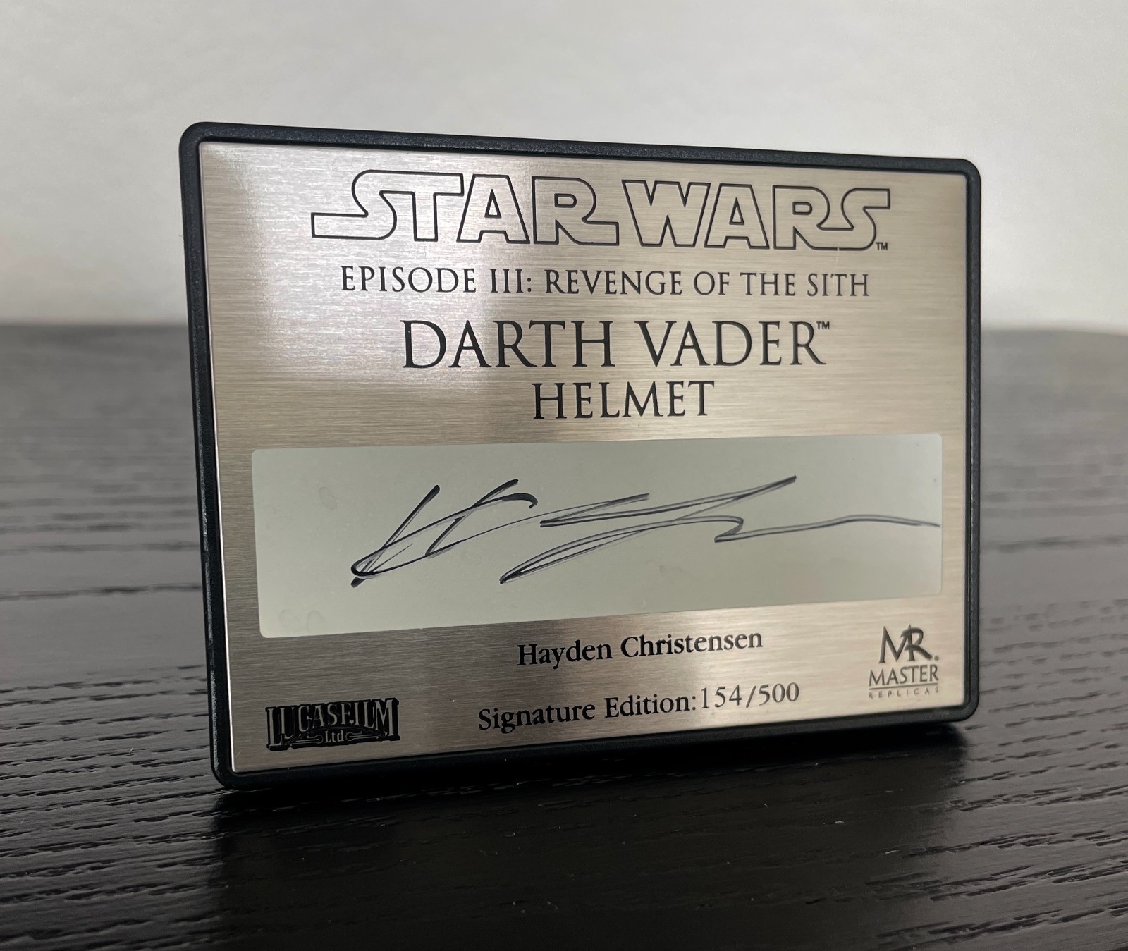 Hayden Christensen Signed Plaque. Master Replicas Vader ROTS. Lucasfilm Licensed