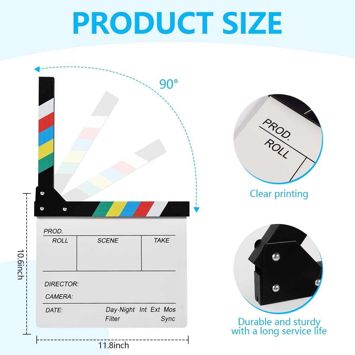 12″X11″ Movie Film Clap Board Wooden Movie Clapboard Film Clapper Board (Colorfu