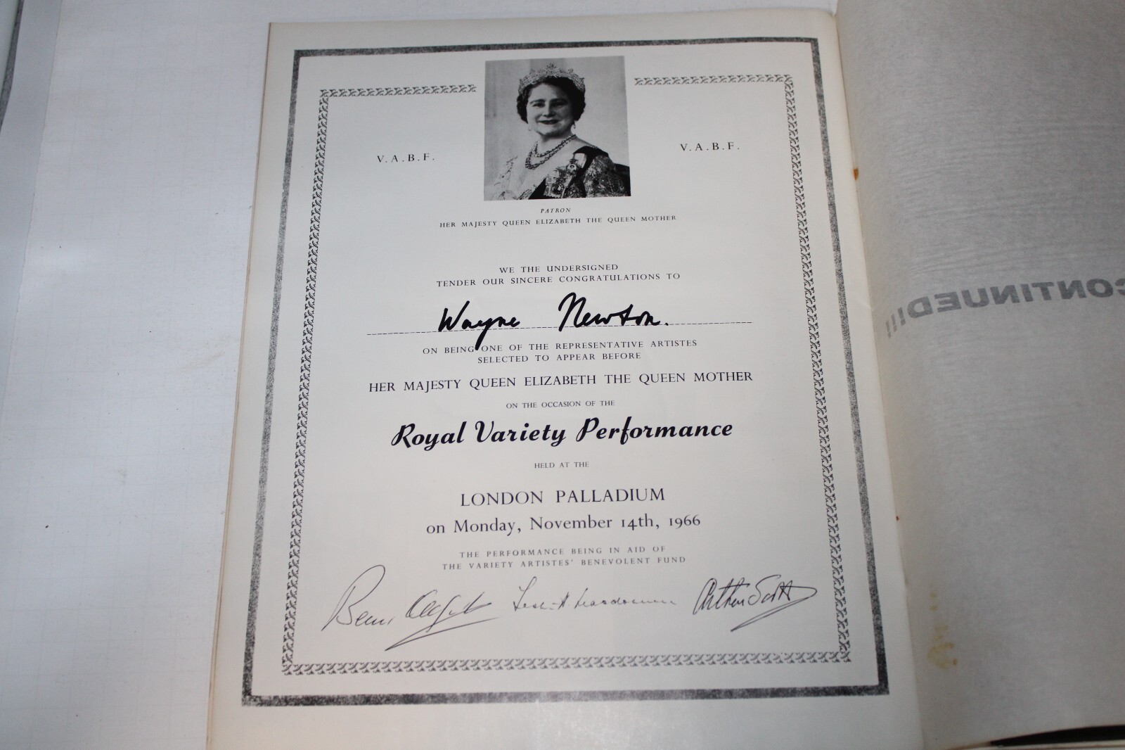 Wayne Newton signed program “Love To You”, 13″ Program, no record, uncertified