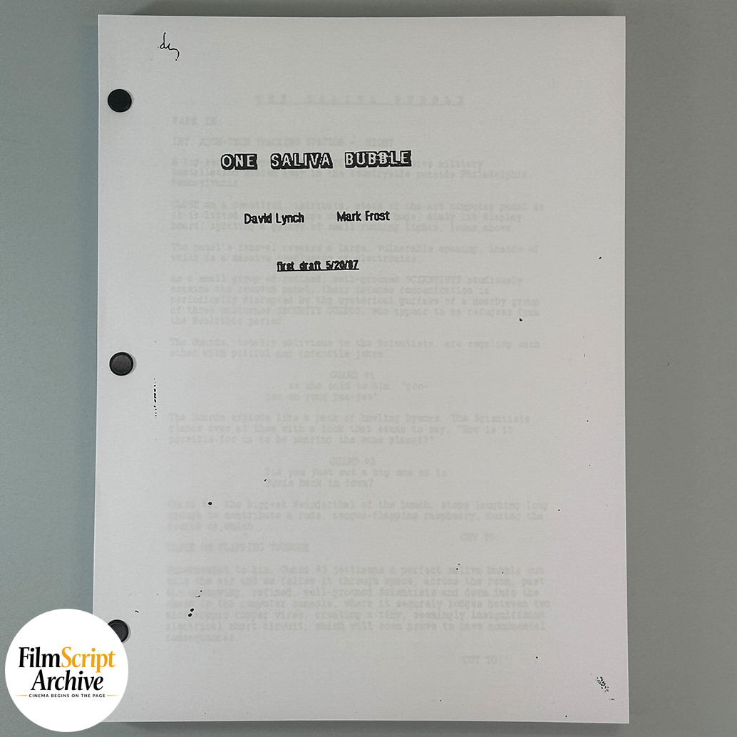 ONE SALIVA BUBBLE Screenplay David Lynch First Draft 1987 Unproduced RARE SCRIPT
