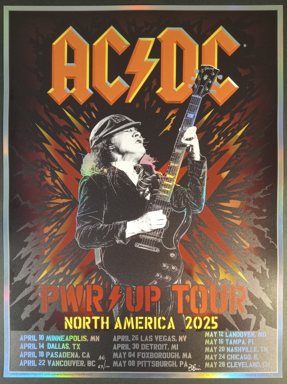 AC/DC Power Up Tour N America Foil Poster 2025 – Signed/Numbered by Mike Dubois