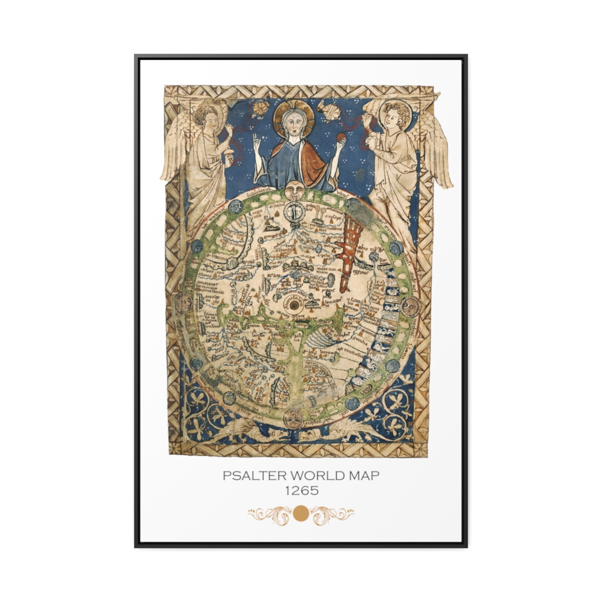PSalter World Map 1265 Flat Earth White Gallery Canvas Wraps, Vertical Frame