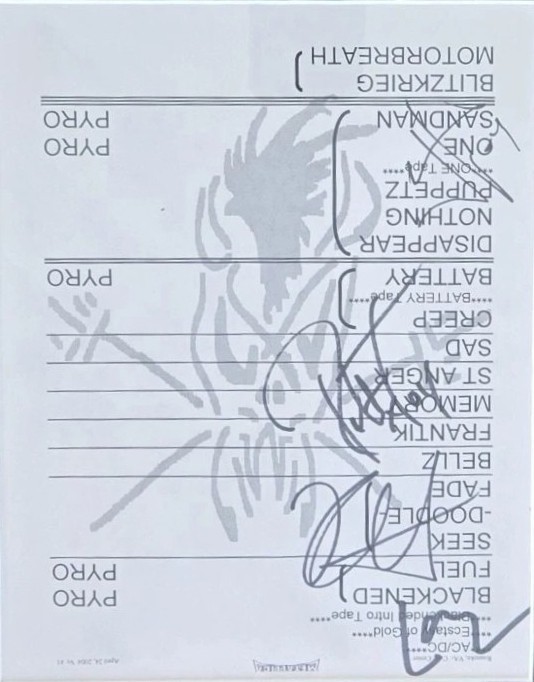 Metallica Group Signed Auto 2004 World Tour Setlist All 4 Members JSA