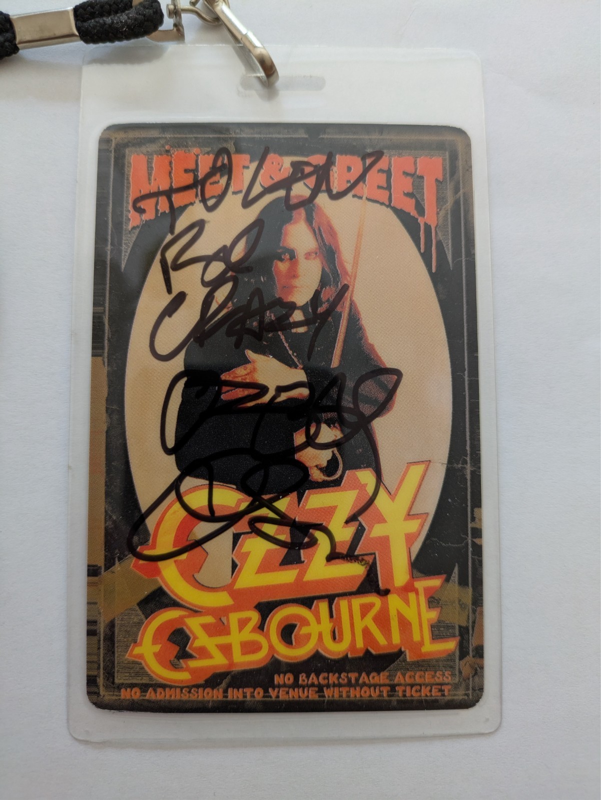 Ozzy Osbourne Autographed Meet and Greet Pass Cleveland, Ohio December 5, 2010