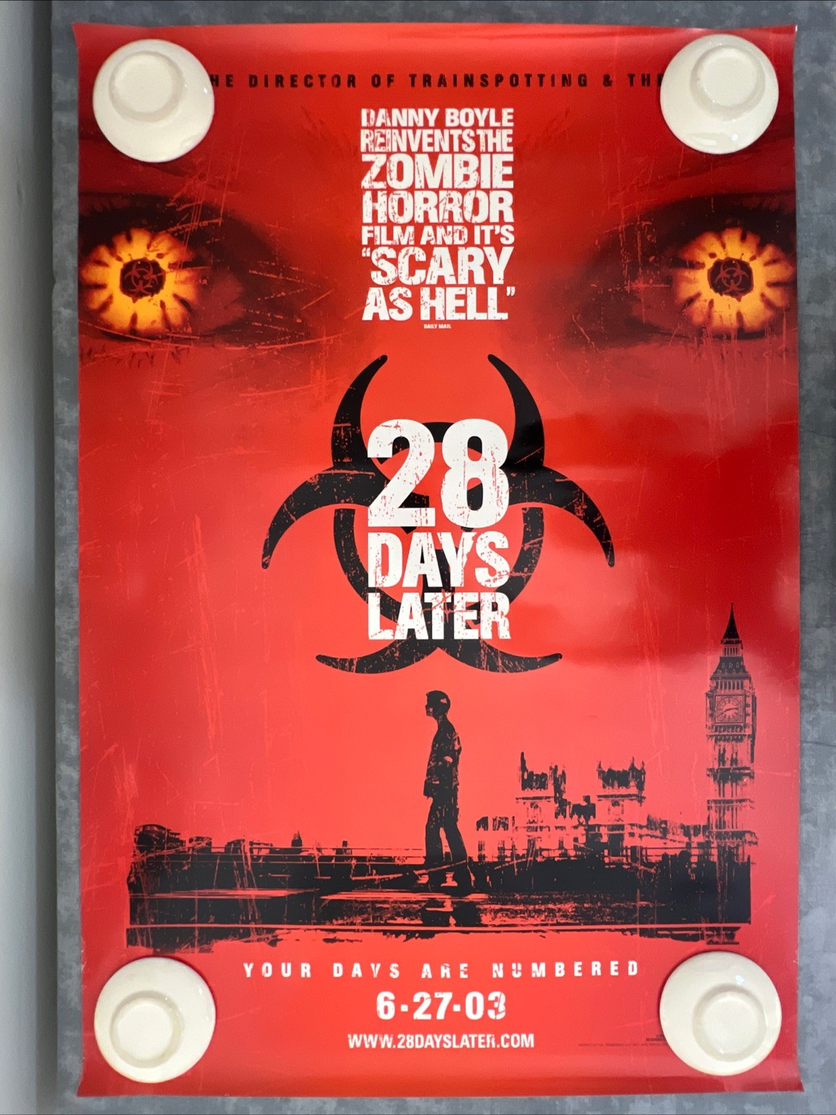 2003 28 DAYS LATER ROLLED ORIGINAL THEATRICAL 27×40 MOVIE POSTER ZOMBIES