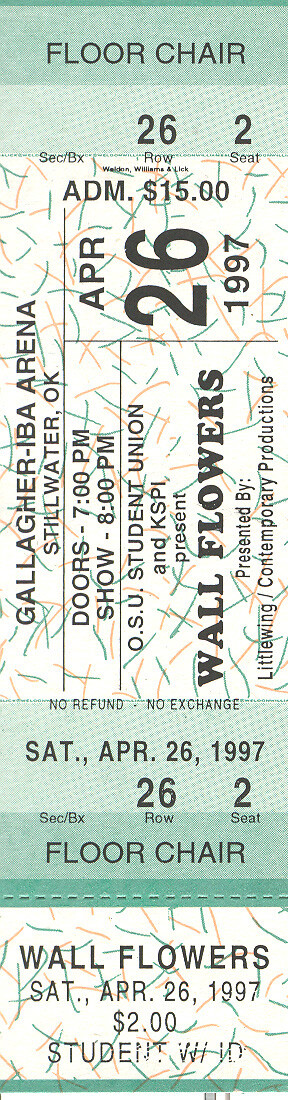 The WallFlowers Concert Ticket Jakob Dylan 1997 Green