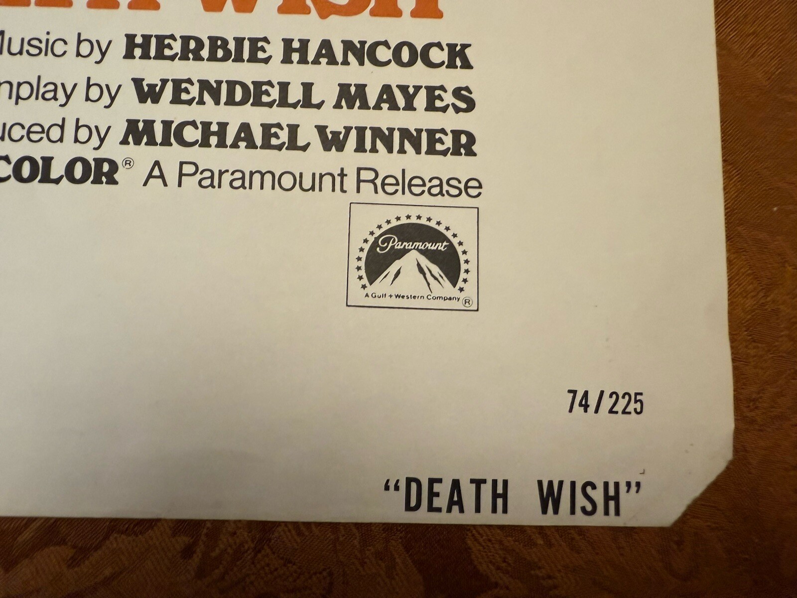 RARE DEATH WISH 1974 ORIGINAL MOVIE POSTER CHARLES BRONSON VIGILANTE CRIME