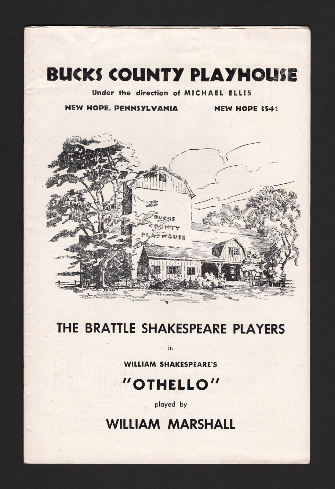 William Marshall “OTHELLO” Peggy Cass / Bucks County Playhouse 1955 Playbill