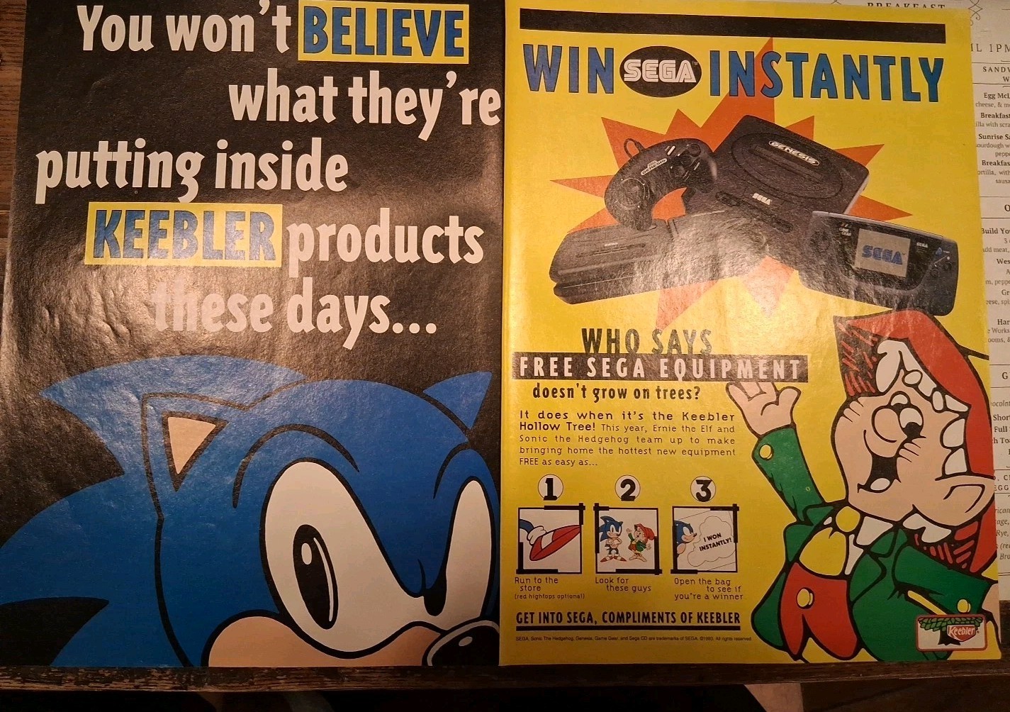 Sonic Sega Keebler Elf Contest Promo Vintage Print Ad 1993 11X16