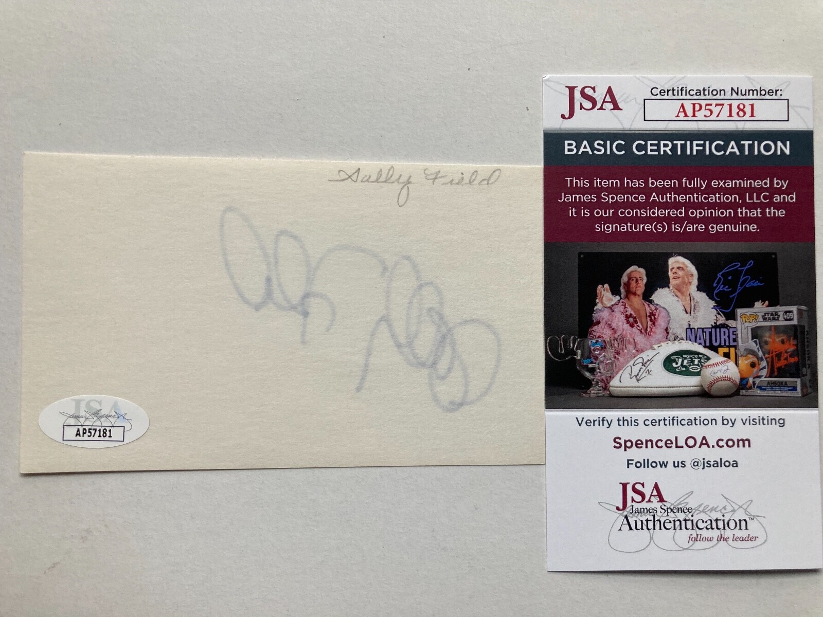 SALLY FIELD signed 3×5 card “NORMA RAE”, “FOREST GUMP”, “PLACES IN JSA#AP57181