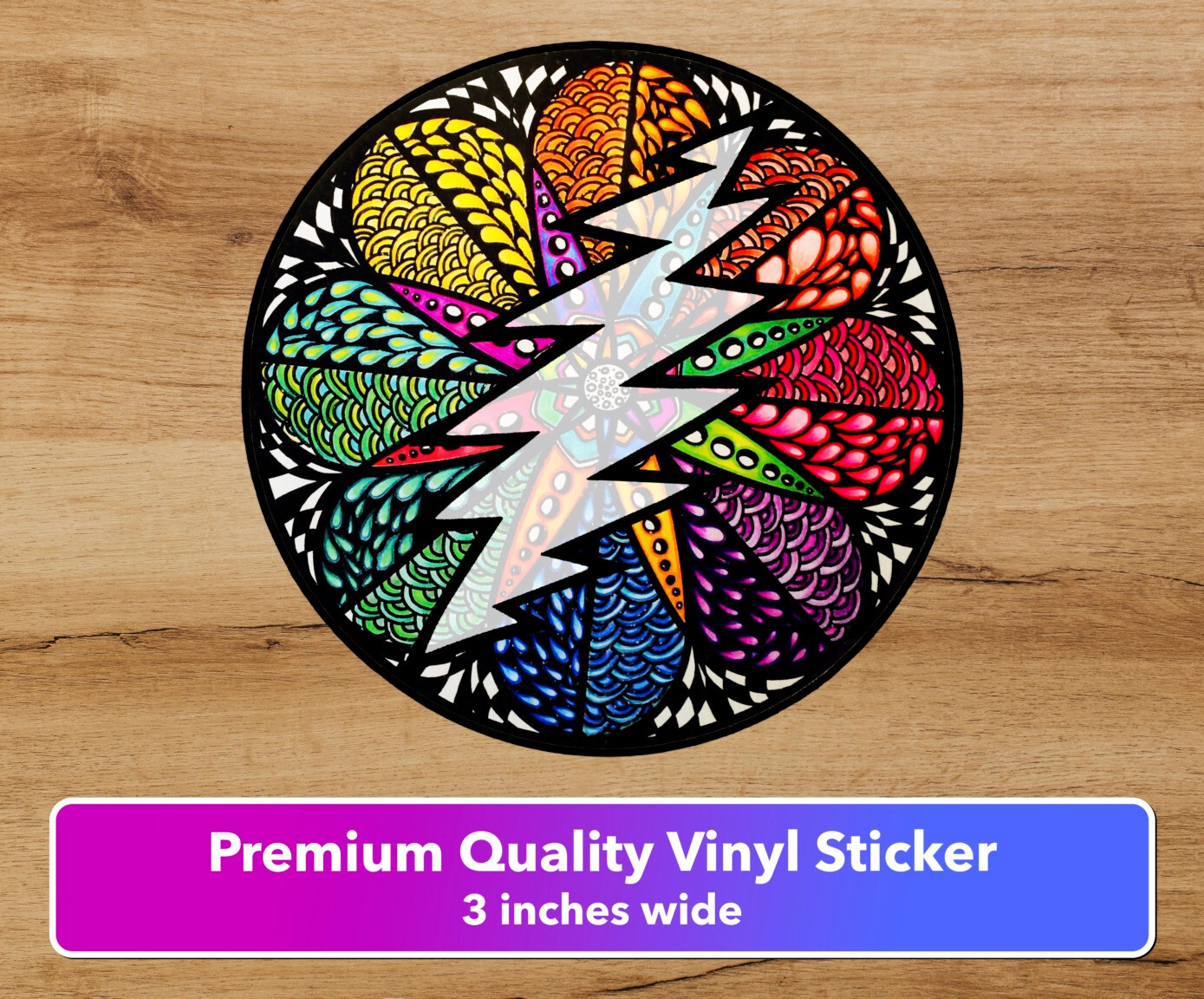 Grateful Dead Lightning Bolt Mandala High Quality Decal Sticker 3in