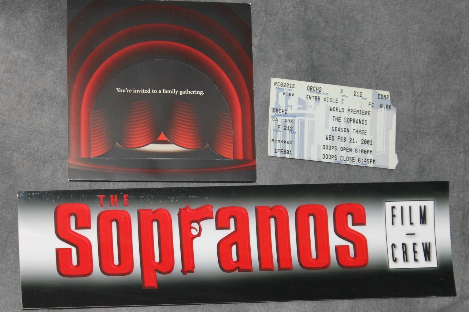 FEBRUARY 21, 2001 HBO SOPRANOS EPISODES 1, 2 SEASON 3 PREMIERE INVITATION TICKET
